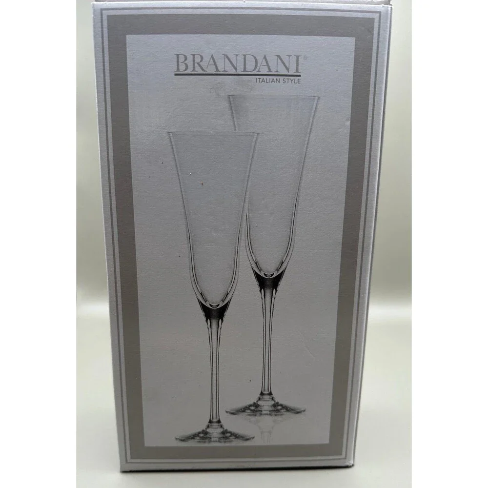 Brandani Carezza Crystal Glass Champagne Flute Set of 2 Made in Italy IOB
